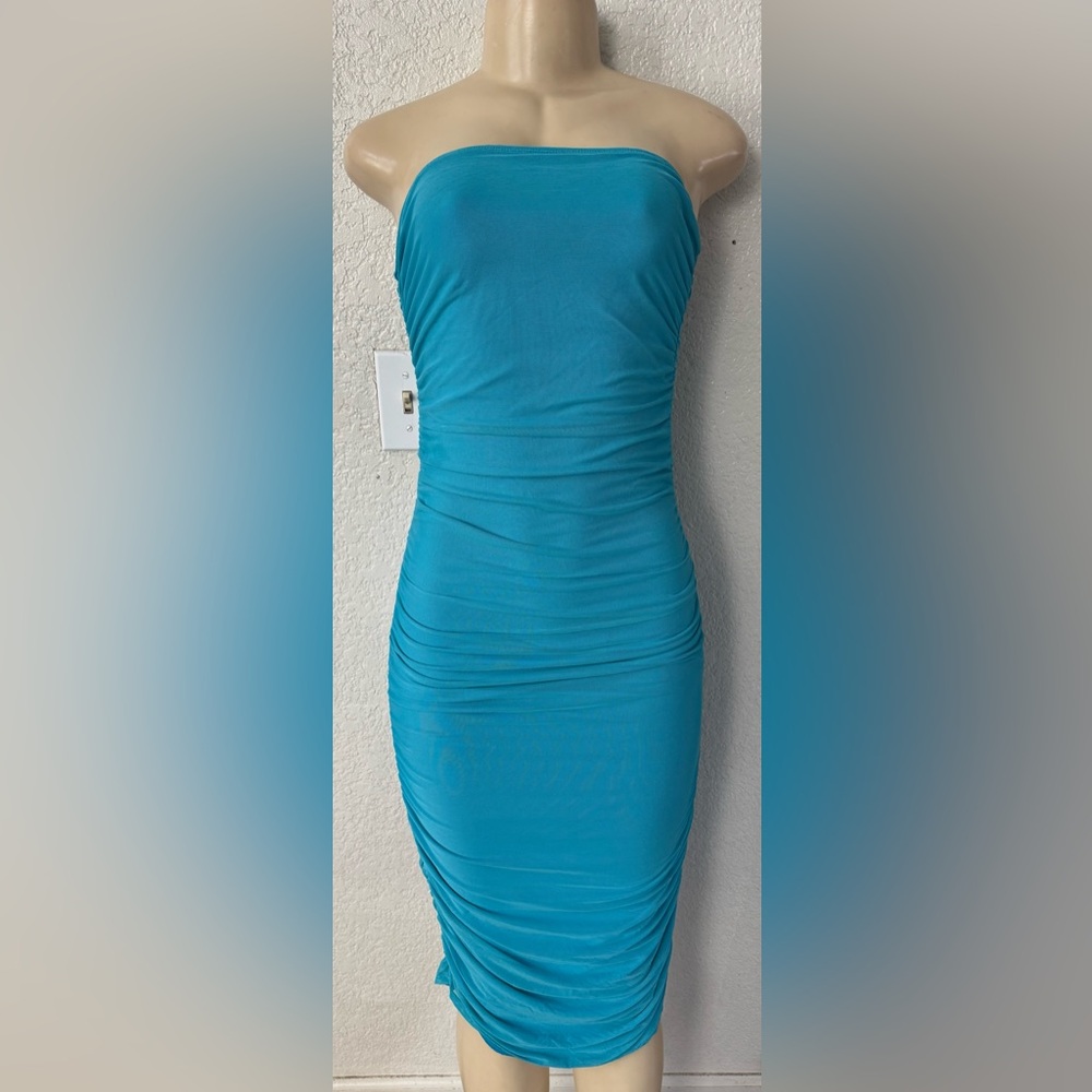 See You Monday Turquoise Ruched Dress - tube y2k bodycon party